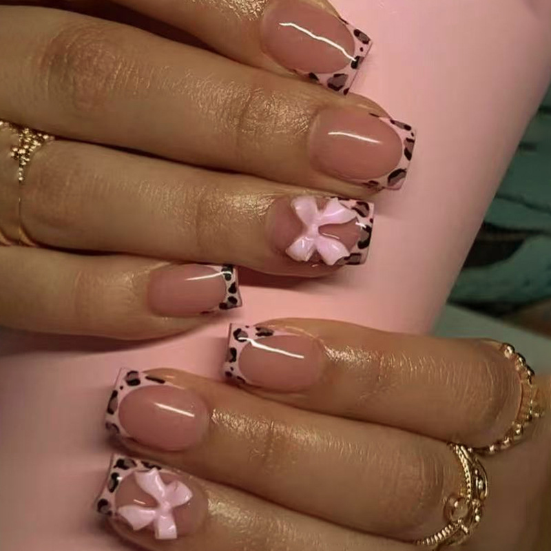 Pink Leopard Print French Tip  - 3D Printing Nails 评论和价格