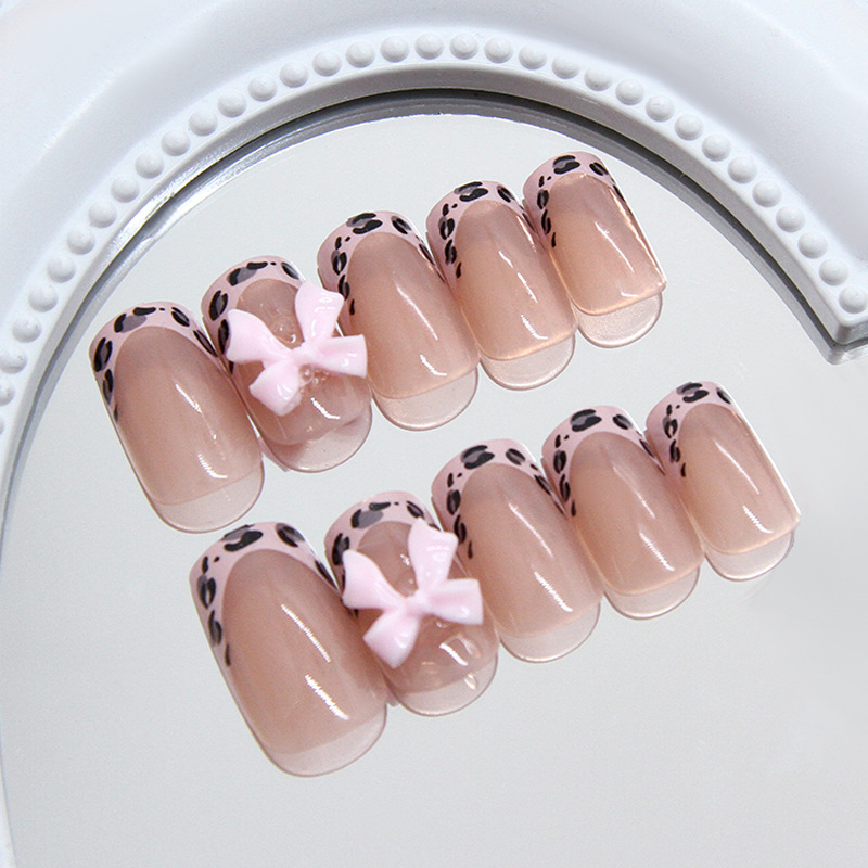 Pink Leopard Print French Tip  - 3D Printing Nails 评论和价格